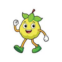 Animated pear character walking with happy expression illustration vector