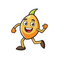 Smiling cartoon mango character running happily with dynamic pose vector