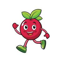 A cheerful cartoon apple character running. Simple, flat style with bright colors. Joyful expression and playful pose. vector