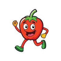 Cartoon red pepper character running happily with a smile vector