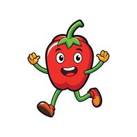 Cheerful red pepper cartoon character running with a smile vector