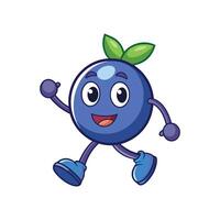 Cartoon blueberry character walking and smiling on white background vector
