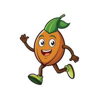 Cartoon apricot character running and waving hello illustration vector