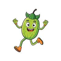 Happy animated green fruit character running with joyful expression vector