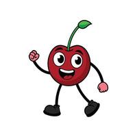 Cartoon cherry character with happy expression and dancing pose vector