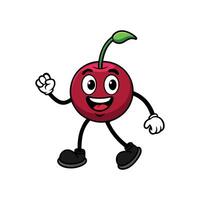 Animated cherry character waving hello on a white background vector