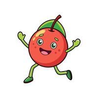 Running apple cartoon character with cheerful expression illustration image vector