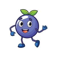 Cheerful cartoon blueberry character walking against white background vector