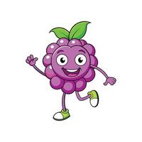 Happy cartoon grape character running and waving hello cheerfully vector