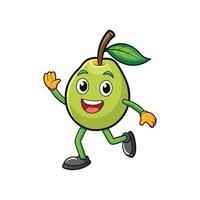 Cartoon guava character running waving isolated on white background vector