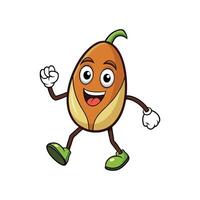 Happy cartoon nut character running with cheerful expression illustration vector