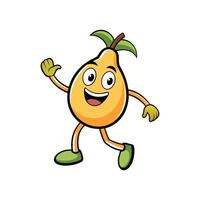 Cartoon pear character waving hello with happy smile vector