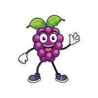 Cartoon grape mascot character standing and waving hello vector