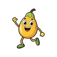 Happy pear character running and waving on white background vector