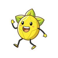 Happy starfruit character with smiling face waving hello vector