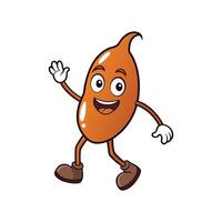 Funny bean cartoon character with smiling face waving hand vector