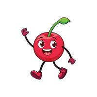 Animated cherry character cheerfully waving isolated on white backdrop vector
