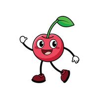 Happy cartoon cherry character walking isolated on white background vector