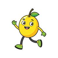 Cartoon yellow fruit character running with happy face expression vector