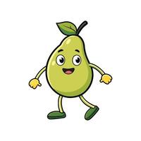 Cheerful walking pear cartoon character with smiling face vector