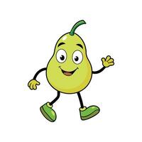 Cheerful pear cartoon character walking with a happy expression vector