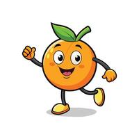 Cartoon walking orange character with cheerful expression and limbs vector