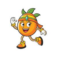 Cartoon orange character waving hello with friendly expression vector