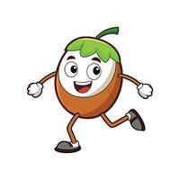 Animated coconut character joyfully running with cheerful expression vector