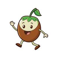 Animated coconut character running and waving its hand cheerfully vector
