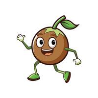 Happy Coconut Character Running and Waving its Hand vector