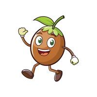 Cartoon coconut character walking with cheerful expression and gesture vector