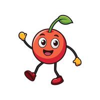 Animated cherry fruit character walking with happy expression vector