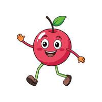 Cheerful cartoon apple character walking with happy expression on face vector