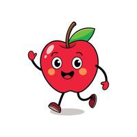 Cartoon red apple running with happy face and smile vector