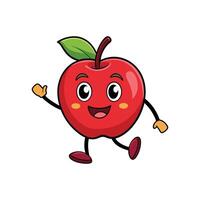 Cartoon apple character happily waving hello on white background vector