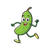 Cheerful Cartoon Cucumber Character Running with Happy Expression vector