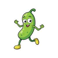 Cartoon pickle character running joyfully on white background vector