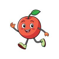 Cheerful cartoon apple character waving and running happily forward vector