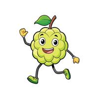 Cheerful cartoon custard apple character running with friendly wave vector