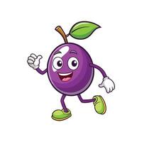 Happy animated jabuticaba character jogging with a cheerful expression vector