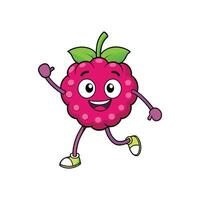 Cartoon raspberry character with smiling face and waving arm vector