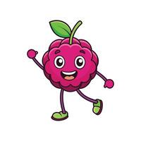 Cheerful raspberry cartoon character waving on a white background vector