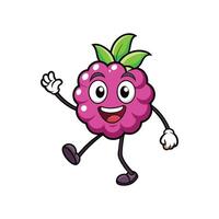 Cartoon raspberry mascot character waving cheerfully with a smile vector