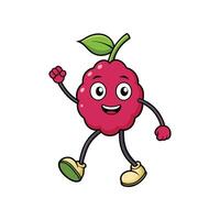 Animated raspberry character with arms and legs cheerfully walking vector