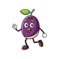 Cartoon Jabuticaba fruit character running with happy expression vector