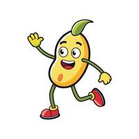 Cheerful mango cartoon character running and waving hello illustration vector