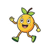A playful cartoon orange character in motion, cheerfully running and waving, against a clean white backdrop, in flat cartoon style. vector
