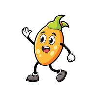 Cheerful cartoon mango character waving hand with smiling face vector
