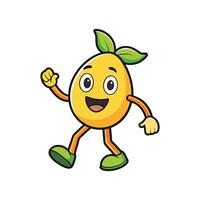 Happy cartoon mango character walking and waving hello cheerfully vector