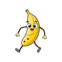 Cartoon banana character walking with cheerful expression on white vector